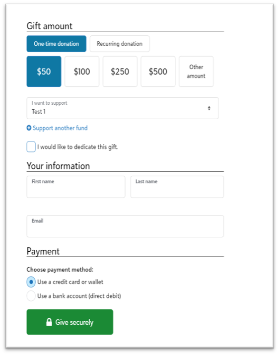 Standard donation form example